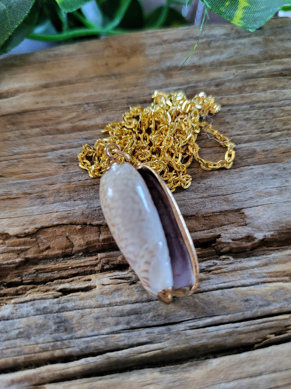 Gold-Tone Edged Shell Pendant Necklace